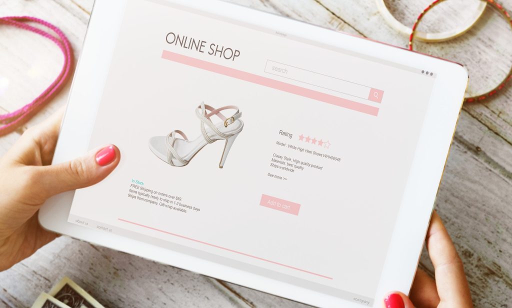 Woman enjoy online shopping on optimized ecommerce product page